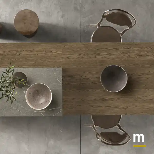 Finitura Rovere Yuta e Piasentino Grigio Fiammato